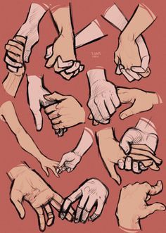 many different hands are shown together in this drawing