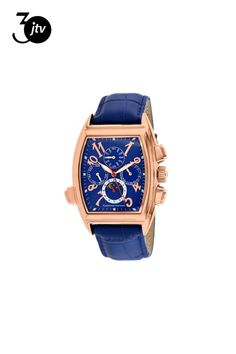 Stainless steel case, Leather strap, Blue dial, Automatic movement, Scratch resistant mineral, Water resistant up to  5 ATM - 50 meters - 165 feet //  CV2140 Leather Strap Watch, Mineral Water, Blue Leather, Stainless Steel Case, Leather Straps, Water Resistant, Stainless Steel, Water, Leather