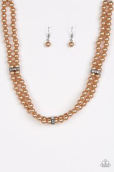 Put On Your Party Dress Brown Necklace Brown Necklace Jewelry, Brown Pearl Necklace, Brown Pearls, Brown Necklace, Classic Brown, Paparazzi Accessories, White Rhinestone, Inspired Jewelry, Paparazzi Jewelry