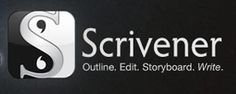 the scrvener logo is displayed on a black and white background with silver letters