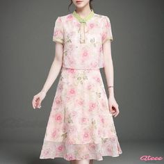 Qteee - Vintage Printed Bodycon Dress - Elegant and Stylish Dress Pink Short Sleeve Stretch Midi Dress, Spring Short Sleeve Stretch Dress, Spring Stretch Short Sleeve Dresses, Basic Skirt, Womens Floral Dress, Dress Dusty, Printed Bodycon Dress, Vintage Floral Print, Slim Fit Dresses