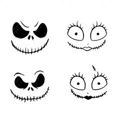 four different faces drawn in the style of jack - o'- lantern, jack - o