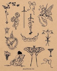 an old fashioned tattoo design with various designs on it's back and side panels