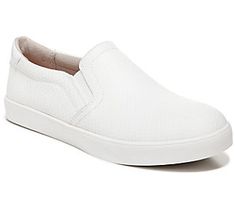 A perfect blend of skate park cool and city chic, the Madison slip-on sneaker offers a sleek profile, classic white rubber sidewalls, and an insole that keeps feet happy all day. From Dr. Scholl's. White Synthetic Slip-ons With Perforated Toe Box, White Textured Sole Slip-ons For Streetwear, Sporty Slip-ons For Streetwear In Spring, Sporty Spring Slip-ons For Streetwear, White Slip-ons With Perforated Toe Box, White Ortholite Insole Slip-on Sneakers, White Slip-on Sneakers With Rubber Sole, Textured Sole Synthetic Slip-ons For Streetwear, Sporty White Slip-ons With Ortholite Insole