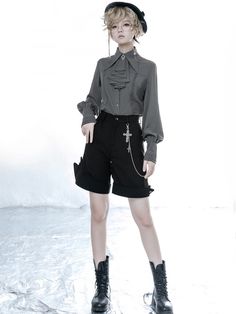 Red Shadow Series Black Straight-leg Cut Ouji Shorts Ouji Shoes, Ouji Shorts, Ouji Fashion Male, Ouji Style, Ouji Fashion, Red Shadow, Style Types, Magical Boy, Alt Clothes