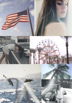 a collage of photos with people and an american flag