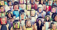 a group of people are holding up their cell phones with different pictures on the screen