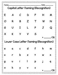 the capital letter naming recognition worksheet for upper and lowercase letters is shown