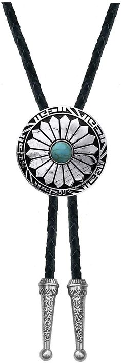 "This awesome bolo tie has a southwestern design and turquoise centerpiece. Our bolos pair nicely with many of our belt buckles! They make wonderful gifts. The western bolo tie rope length is 100cm(39\")" Southwestern Silver Bolo Ties For Rodeo, Concho Lariat Bolo Ties For Rodeo, Southwestern Silver Bolo Tie For Rodeo, Adjustable Turquoise Bolo Tie For Rodeo, Adjustable Turquoise Bolo Ties For Rodeo, Vintage Bolo Ties With Adjustable Length For Western-themed Events, Vintage Bolo Ties With Adjustable Length For Rodeo, Vintage Bolo Tie With Adjustable Length For Western Events, Bohemian Bolo Ties For Western-themed Events