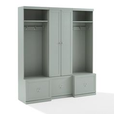 an open gray cabinet with two drawers