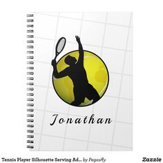 a spiral notebook with a tennis player silhouette