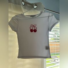 Bit See Through, Never Worn!! Really Quick, Stretchy Material! So Soft! Cherry Shirt, Small Tops, Stretchy Material, Colorful Shirts, Womens Tops, White, Women Shopping, Color