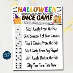 the halloween dice game is on display