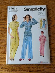 Simplicity 9635 is a reprint of a vintage 1940s pajama pattern.  Pattern is a size 6-14.  This is similar to those worn by Hollywood stars in the 1940s-1950s.  Great for comfy pajamas or lounge wear.  The pattern is new and uncut.  Made in USA. 1940 Hollywood, Vintage Pajama, Comfy Pajamas, Vintage Pajamas, Pajama Pattern, Pajamas Comfy, Hollywood Star, Hollywood Stars, Beauty Book