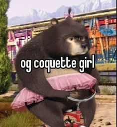 a bear on a bike with the caption og coquette girl