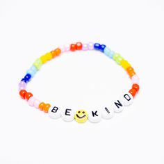 Be Kind Beaded Bracelet, Shop Sweet Lulu Adjustable Rainbow Friendship Bracelets With Letter Beads, Trendy Letter Bracelets For Friendship, Meaningful White Adjustable Friendship Bracelets, Inspirational White Friendship Bracelets, Inspirational White Beaded Friendship Bracelets, Inspirational Beaded White Friendship Bracelets, Trendy Multicolor Jewelry With Letter Print, Colorful Casual Bracelets With Letter Beads, Trendy Beaded Bracelets With Letter Print For Friendship