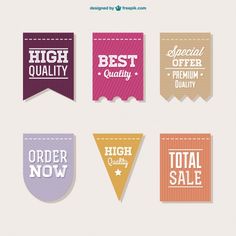 six different colored banners with the words best quality, high quality, and lowest price