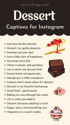 a recipe for dessert captions for instagram