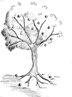 a drawing of a tree with lots of leaves