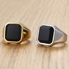 This is a classic hip hop jewelry style. Made out of 316L stainless steel and wrapped with gold and polished to perfection. Square Onyx stone on top.[custom tab]SHELL: 100% STAINLESS STEEL / INSERT 1: 100% ONYX [/custom tab] Rings Male, Auditorium Architecture, Princes Ring, Punk Rings, Men Jewellery, Male Jewelry, Onyx Signet Ring, Hip Hop Rings, Gents Ring