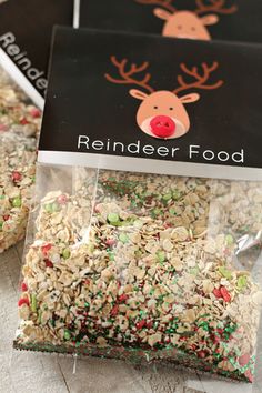 reindeer food is packaged in plastic bags and ready to be eaten for the holiday season