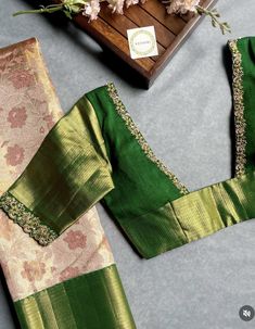 Thread Work Blouse Designs For Pattu, Simple Work For Pattu Blouses, Maggam Work For Green Blouse, Silk Work Blouse Designs, Pattu Blouse Models, Work Saree Blouse Designs Latest, Green Silk Saree Blouse Design, Green Blouse Work Designs, Simple Blouse Embroidery Designs Silk