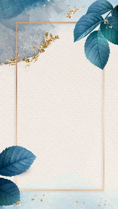 a blue and gold leafy background with a white square frame on the left side