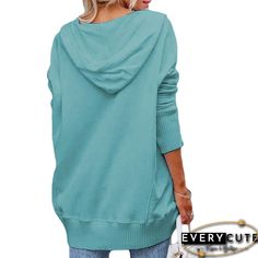 Wholesale Bluish-green Ribbed Button Neckline Bat Sleeve Oversize Hoodie Online Bat Sleeve, Bluish Green, Winter Sweatshirt, Oversize Hoodie, Bat, Fall Winter, Sweatshirts Hoodie, Sweatshirts, Green