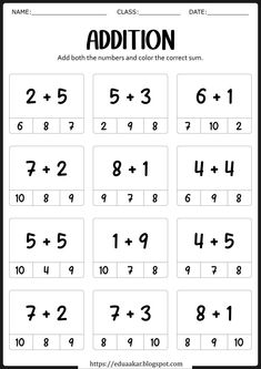 addition worksheet for kids to practice numbers and subtractions in the classroom