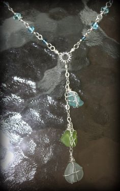 Sea Glass YChain Necklace by mermaidtears on Etsy Bohemian Sea Glass Jewelry For Jewelry Making, Beaded Sea Glass Jewelry For Beach, Beach Beaded Sea Glass Jewelry, Beach Wire Wrapped Glass Jewelry, Beach Jewelry With Hand Wrapped Sea Glass, Hand-wrapped Sea Glass Jewelry For The Beach, Hand Wrapped Sea Glass Jewelry For The Beach, Crystal Mermaid, Glass Mermaid