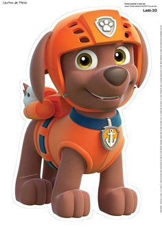 a cartoon dog with an orange helmet on