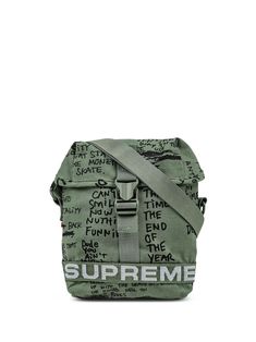 dark green logo print to the front slogan print foldover top buckle fastening adjustable shoulder strap Supreme Bag, Side Bag, Balenciaga Track, Office Bag, Green Logo, Bag Green, Side Bags, Balenciaga Triple S, Military Inspired