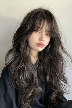 Hair Cut With Bangs For Girl Long, Bangs Layers Long Hair, Long Hair With Short Bangs, Long Dark Hair With Bangs, Long Hair With Bangs Hairstyles, Hair Face Framing, Asian Bangs, Asian Long Hair, Face Framing Hair