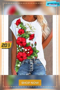 Women's T Shirt Tee Black Red Floral Print Short Sleeve Holiday Weekend Basic Round Neck Regular Floral Painting S Red Floral Print, Holiday Weekend, Floral Print Shorts, Red Floral, Floral Painting, Black Tee, Black Red, Floral Print, Round Neck