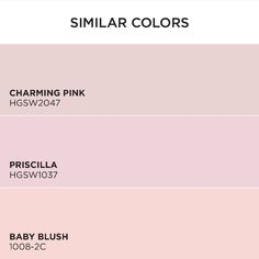 three shades of pink and white with the words similar colors in each color, including baby blush