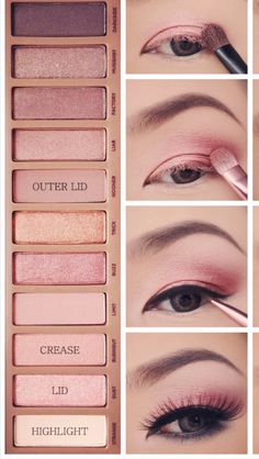 Naked 3 look Eyeshadow Tutorial For Beginners, Pink Eye, Makeup Palettes, Simple Eye Makeup