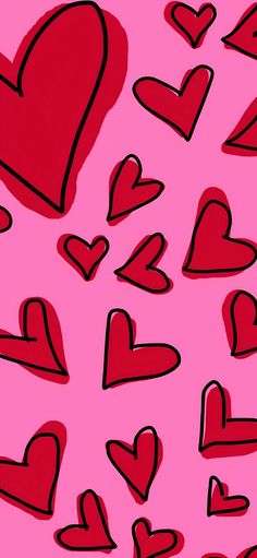 many red hearts on a pink background with black outlines in the shape of heart shapes