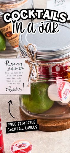 cocktails in a jar with free printable labels