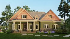 this is an artist's rendering of the front elevation of these craftsman - style home plans