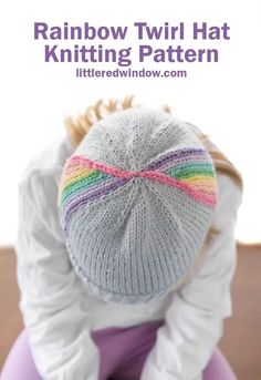 This adorable Rainbow Twirl Hat has rainbow columns of stitches twirling up to the top of the hat and back down the other side, this one is perfect for anyone from baby, to kids, to adults! Rainbow Knitting, Duplicate Stitch, Rainbow Hat, Double Pointed Knitting Needles, Rainbow Hats, Baby Hat Knitting Pattern, Pattern Rainbow, Hat Knitting Pattern, Rainbow Crafts