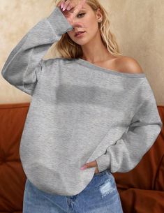 Women Casual Loose Sweatshirt With Drop Shoulder Design Grey Casual  Long Sleeve Knitted Fabric Plain Pullovers Slight Stretch All Women Clothing, size features are:Bust: ,Length: ,Sleeve Length: Sweatshirt Women Casual, Spaghetti Strap Crop Top, Women Sweatshirts, Shoulder Design, Long Sleeve Knit, Maternity Bag, Denim Shirt, Drop Shoulder, All Fashion