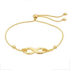 Versatile and fashionable, this 14k gold infinity link bracelet lends never-ending style to your wardrobe. Versatile and fashionable, this 14k gold infinity link bracelet lends never-ending style to your wardrobe. Chain type: wheat Length: 9.25 in. Metal: 14k gold Finish: polished Packaging: boxed Color: Yellow. Gender: female. Age Group: adult. Modern Infinity Jewelry With Adjustable Chain, Classic Infinity Bracelet For Formal Occasions, Luxury Infinity Bracelet For Formal Occasions, Elegant Infinity Bracelets For Formal Occasions, Flexible Gold Bracelet For Anniversary, Elegant Infinity Chain Bracelet Adjustable, Elegant Flexible Chain Bracelet For Anniversary, Adjustable Infinity Bracelet For Formal Occasions, Elegant Infinity Chain Bracelet With Adjustable Chain