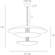 a drawing of a chandelier with five lights and three circles hanging from the ceiling