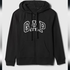 Gap Zip Up Hoodie Sweatshirt - Size Medium. Black With White Logo. Brand New With Tags. Gap Zip Up Hoodie, Mochila Jansport, Hoodie Gap, Black Zip Hoodie, Hoodies Aesthetic, Gap Logo, Outfit Inspo Casual, Back To School Shopping, Gap Jacket