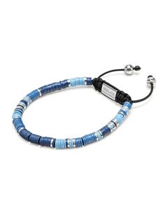 Men's Beaded Bracelet with Blue and Silver Disc Beads – Nialaya Adjustable Polished Bead Bracelets For Beach, Adjustable Polished Beads Bracelets For Beach, Adjustable Polished Beads Bracelet For Beach, Blue Beaded Jewelry With Adjustable Cord, Adjustable Blue Hand-strung Bracelets, Adjustable Hand-strung Blue Friendship Bracelets, Casual Blue Hand-strung Friendship Bracelets, Adjustable Hand-strung Blue Beads, Adjustable Blue Heishi Beads Bracelets