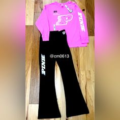 Victoria Secret Vs Pink Racing Outfit Lola Pink Shirt Long Sleeve Tee And Ultimate Flare Leggings In Black Set Everything From Vs/Pink Is Authentic Nwt Purchased From Store Or In Online Packaging All Items Come From A Clean Pet Free Smoke Free Home ! ***More Items In This Collection Available In Various Sizes Just Ask What I Have In Your Size *** I Dont Always Know If An Item Is Oversized Or Not But If I Do I Will List It Just Be Aware If Its Not Listed As Oversized Does Not Always Mean Its Not Pink Sporty Bottoms With Graphic Print, Sporty Pink Graphic Print Bottoms, Sporty Pink Bottoms With Graphic Print, Pink Sports Bottoms With Graphic Print, Pink Sports Shorts With Graphic Print, Pink Graphic Print Pants For Streetwear, Casual Pink Pants With Graphic Print, Sporty Pink Streetwear Sets, Sporty Pink Long Sleeve Sets