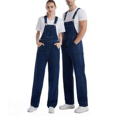 This item is for one overalls only, does not include shirts. Unisex Denim Bib Overalls Jeans Loose Jumpsuit with Pocket Workwear Pants Casual Please note this is in Asian sizing, smaller than western size e.g. UK, US, AU. Please check the measurements carefully before making a purchase. Please allow 1-3cm discrepancy due to different measurement method. If you are not sure which size to buy, please provide height and weight, we will recommend a suitable size. Material: cotton blend Color: dark b Casual Cheap Overalls With Side Pockets, High Waist Relaxed Fit Overalls For Workwear, Casual High Waist Overalls For Workwear, Casual High-waist Overalls For Workwear, Denim Bib Front Jumpsuit For Work, Workwear Bib Front Jeans With Pockets, Workwear Jeans With Bib Front And Pockets, Full-length Cotton Denim Jumpsuit With Pockets, Workwear Bib Front Jeans