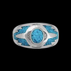 925 sterling silver southwestern-style sleeping beauty ring inlaid with turquoise. The main artwork measures approximately 3/8 inch tall by 1 inch wide. It is available in sizes 5 and 10. Southwestern Style Turquoise Inlay Ring, Western Turquoise Ring With Inlay, Western Style Turquoise Ring With Inlay, Western Style Sterling Silver Turquoise Inlay Ring, Western Style Turquoise Ring With Sterling Silver Inlay, Western Style Turquoise Inlay Ring In Sterling Silver, Western Style Blue Turquoise Ring With Inlay, Collectible Blue Turquoise Inlay Ring, Turquoise Design