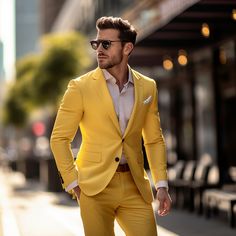 Office Suits Men, Classic Men Suits, Suits Formal, Office Suits, Slim Fit Suit Men, Yellow Suit, Wedding Suits Groom, Suits Men, Bespoke Suit