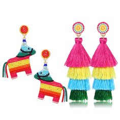 PRICES MAY VARY. Show off your fiesta spirit with these cinco de mayo beaded earrings and colorful tassel earrings!A statement piece for sure,comes a set of 2 pairs mexican earrings include a beaded donkey earrings and cinco de mayo tassel earrings which features beaded studs and 3-Layer thread tassel dangles in a voluminous, hula-skirt inspired shape. These classic style of mexican earrings must be a must-have party accessory for cinco de mayo. The cinco de mayo earrings set perfectly combine t Fiesta Costume, Beaded Studs, Festival Atmosphere, Hula Skirt, Mexican Earrings, Fiesta Theme Party, Mexican Holiday, Holiday Costumes, Mexican Party